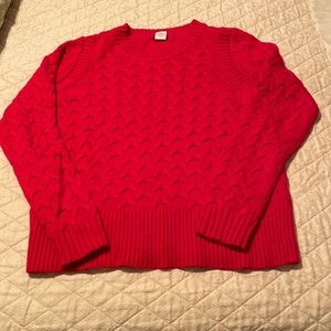 J Crew red wool blend cable crewneck sweater